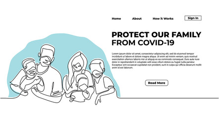 One continuous line of protect family for web landing page isolated on white background.
