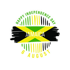 Vector illustration Jamaica's Independence Day, Jamaica's flag in trendy grunge style. 6 august design template for poster, banner, flayer, greeting,invitation card. Independence day card. 