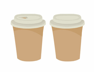 A paper coffee cup with a plastic lid. Coffee to take away. Coffee from the vending machine. Vector logo illustration on a white background. 