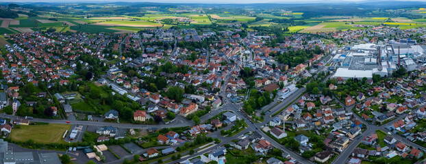 Fototapeta na wymiar Aerial view of the city Wiesau in Germany, on a sunny day in spring.