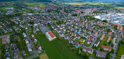 Aerial view of the city Wiesau in Germany, on a sunny day in spring.