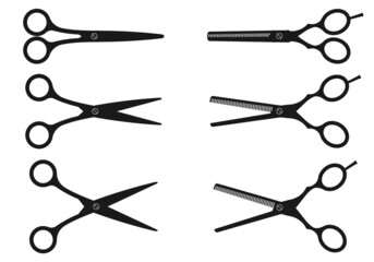 Scissior icon set. Hairdresser or barber scissors. Hair cut or tailor instrument. Vector illustration.