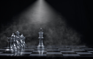 Chess board game between king silver team and king golden team  is stategy game as business...