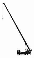 Vector icon of truck crane with raised boom. Signs