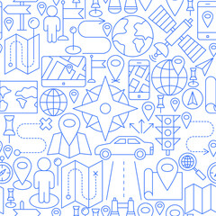 Location Line Seamless Pattern. Vector Illustration of Outline Background.