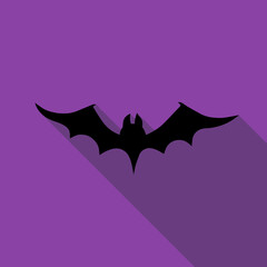 Bat icon with shadow on purple background. Halloween.