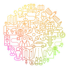 Navigation Line Icon Circle Design. Vector Illustration of Outline Poster.