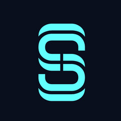 SS monogram logo.Letter s typographic icon.Lettering sign isolated on dark background.Alphabet initials.Modern, design, geometric, minimalist, decorative, tech style.