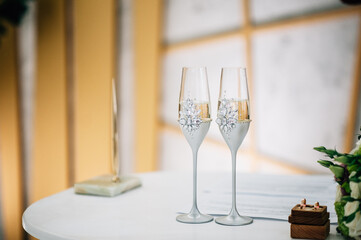 Glasses of champagne on the table