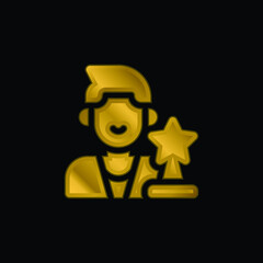 Actor gold plated metalic icon or logo vector