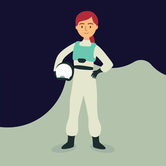 Young female astronaut uniform, woman profession flat vector graphic style