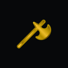 Battle Axe gold plated metalic icon or logo vector