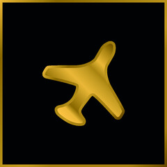 Obraz premium Airplane In Flight gold plated metalic icon or logo vector
