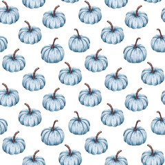 blue pumpkin on a white background seamless pattern vintage