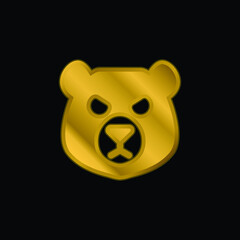 Bear Head gold plated metalic icon or logo vector