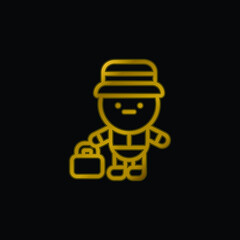 Bell Boy gold plated metalic icon or logo vector