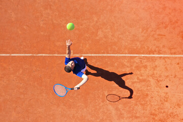 Aerial View of a Tennis Player Serving with Jump Rebound