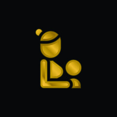 Breastfeeding gold plated metalic icon or logo vector
