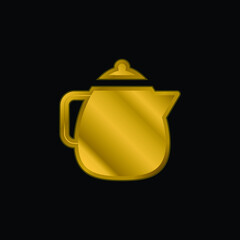 Big Teapot gold plated metalic icon or logo vector