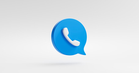 Blue phone icon or contact website mobile symbol isolated on classic communication telephone white background with service support hotline concept. 3D rendering. - obrazy, fototapety, plakaty