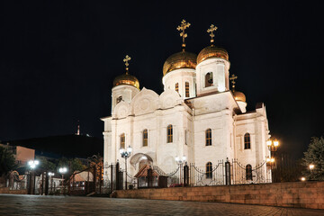 Fototapeta na wymiar View of Spassky cathedral on a summer night. Pyatigorsk, Stavropol Krai, Caucasus, Russia.