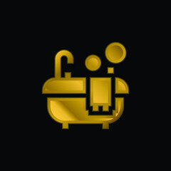Bathtub gold plated metalic icon or logo vector