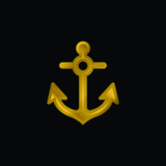 Anchor gold plated metalic icon or logo vector