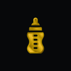 Baby Bottle gold plated metalic icon or logo vector
