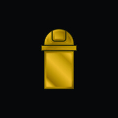 Bathroom Trash Container gold plated metalic icon or logo vector