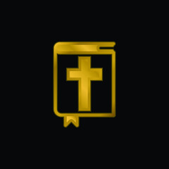 Bible gold plated metalic icon or logo vector