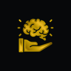 Brain gold plated metalic icon or logo vector