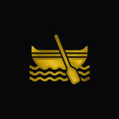 Boat gold plated metalic icon or logo vector