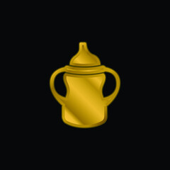 Baby Bottle Variant With Handle On Both Sides gold plated metalic icon or logo vector