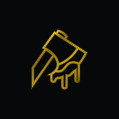 Axe Cutting An Animal gold plated metalic icon or logo vector