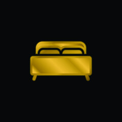 Bed gold plated metalic icon or logo vector