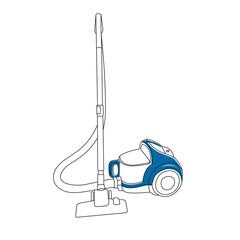 The vacuum cleaner is blue. Line art. Element for design. Vector illustration