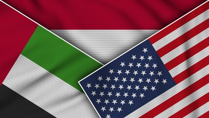 Fototapeta premium Indonesia United States of America United Arab Emirates Flags Together Fabric Texture Effect Illustration