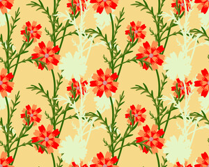 Camomile flowers with silhouette seamless pattern.