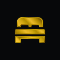 Bed gold plated metalic icon or logo vector