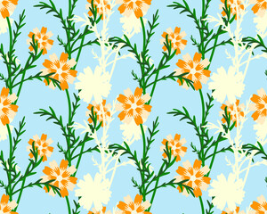 Camomile flowers with silhouette seamless pattern.