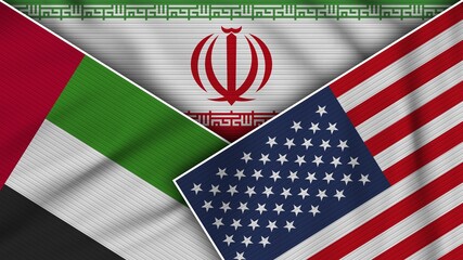 Iran United States of America United Arab Emirates Flags Together Fabric Texture Effect Illustration