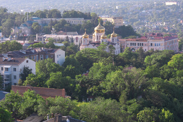 Fototapeta na wymiar View of central part of Pyatigorsk with Spassky cathedral on sunny summer morning. Stavropol Krai, Caucasus, Russia.