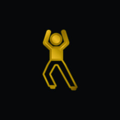 Boy Standing Up Stretching Leg gold plated metalic icon or logo vector