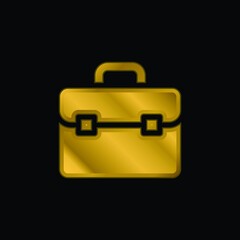 Briefcase gold plated metalic icon or logo vector