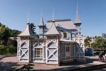 View of Lermontov gallery (1901, monument of history and architecture) on sunny day. Pyatigorsk, Stavropol Krai, Russia.