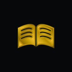Book Of Black Pages With White Text Lines Opened In The Middle gold plated metalic icon or logo vector