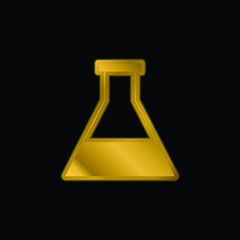 Bottle With Liquid gold plated metalic icon or logo vector