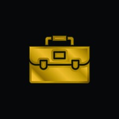 Briefcase gold plated metalic icon or logo vector
