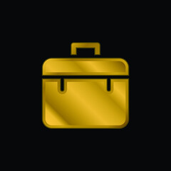 Briefcase gold plated metalic icon or logo vector