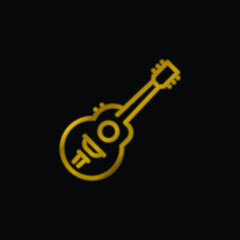 Acoustic Guitar gold plated metalic icon or logo vector